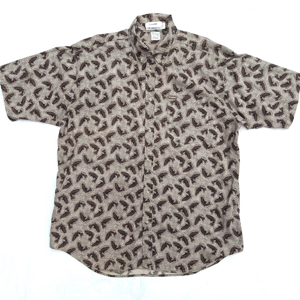 Columbia Vintage Cotton Button Down Fishermen's Short Sleeve Shirt Retro Large